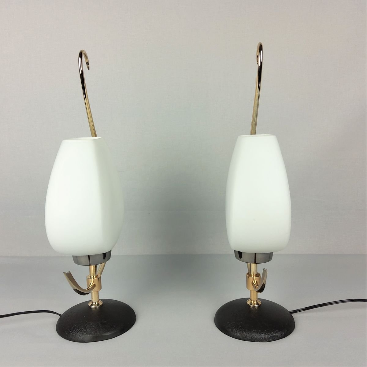 Brass & Opaline Lamps from Arlus, 1960s, Set of 2