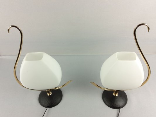 Brass & Opaline Lamps from Arlus, 1960s, Set of 2-YBU-933299