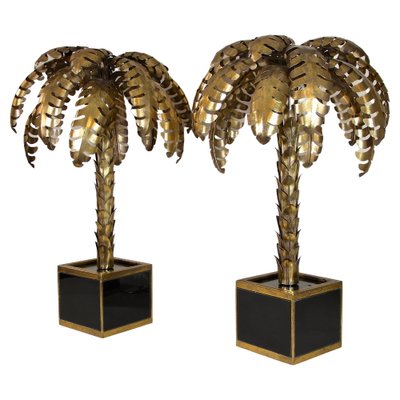 Brass Palm Tree Table Lamps from Maison Jansen, France, 1970s, Set of 2-TQA-1321994