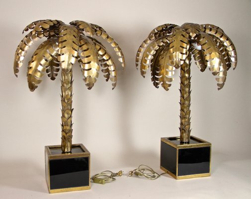 Brass Palm Tree Table Lamps from Maison Jansen, France, 1970s, Set of 2-TQA-1321994