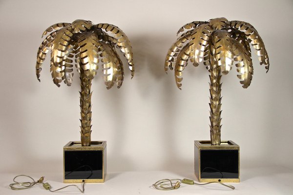 Brass Palm Tree Table Lamps from Maison Jansen, France, 1970s, Set of 2-TQA-1321994