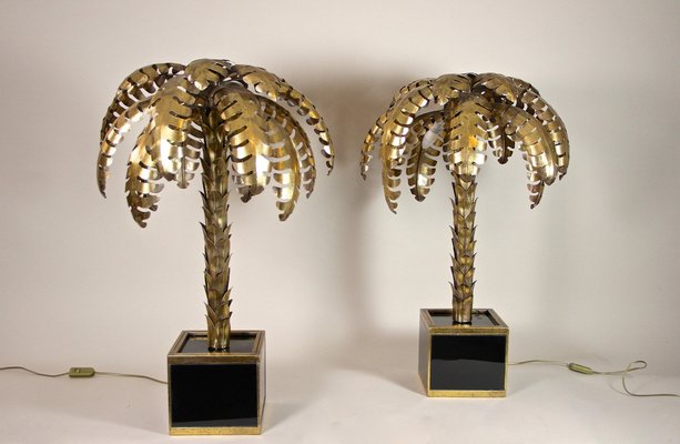 Brass Palm Tree Table Lamps from Maison Jansen, France, 1970s, Set of 2-TQA-1321994