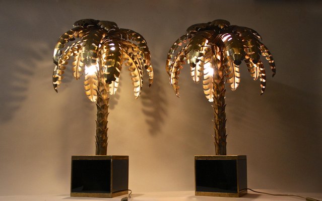 Brass Palm Tree Table Lamps from Maison Jansen, France, 1970s, Set of 2-TQA-1321994