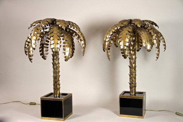 Brass Palm Tree Table Lamps from Maison Jansen, France, 1970s, Set of 2-TQA-1321994