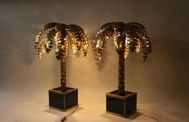 Brass Palm Tree Table Lamps from Maison Jansen, France, 1970s, Set of 2-TQA-1321994