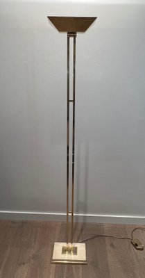 Brass Parquet Floor Lamp on Travertine Base, 1970s-BA-1706064