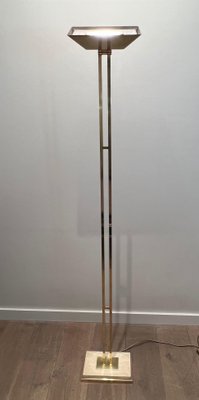 Brass Parquet Floor Lamp on Travertine Base, 1970s-BA-1706064