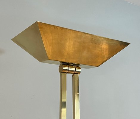 Brass Parquet Floor Lamp on Travertine Base, 1970s-BA-1706064