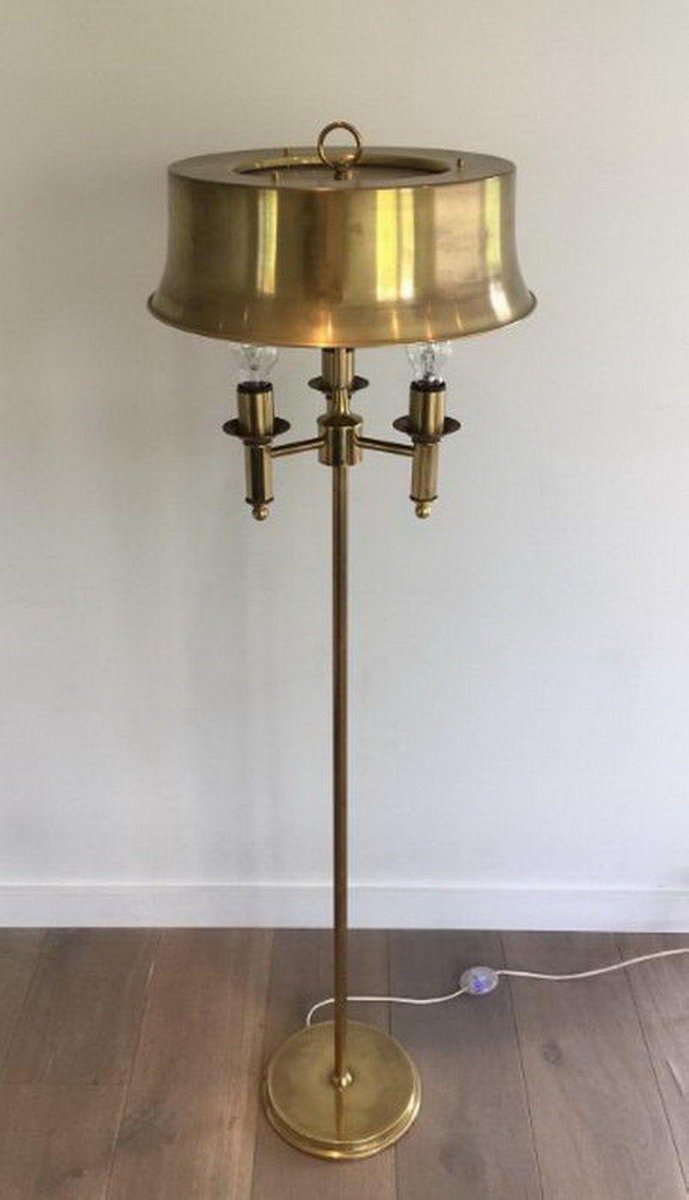 Brass Parquet Lamp with Brass Lampshade attributed to Maison Charles