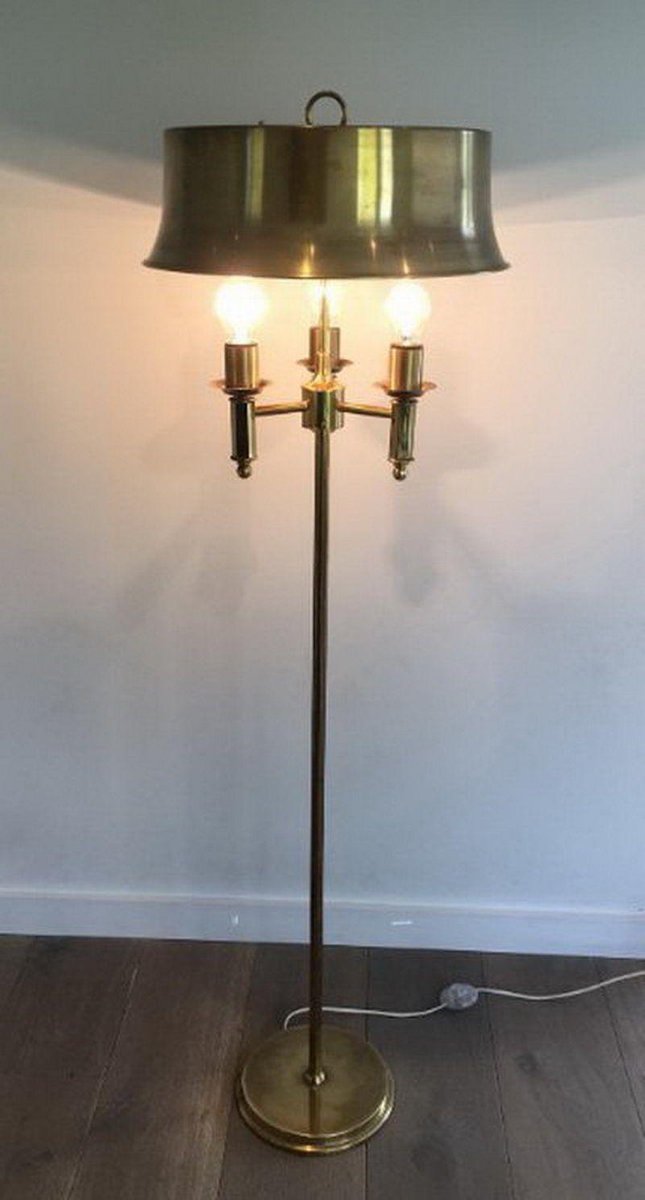 Brass Parquet Lamp with Brass Lampshade attributed to Maison Charles