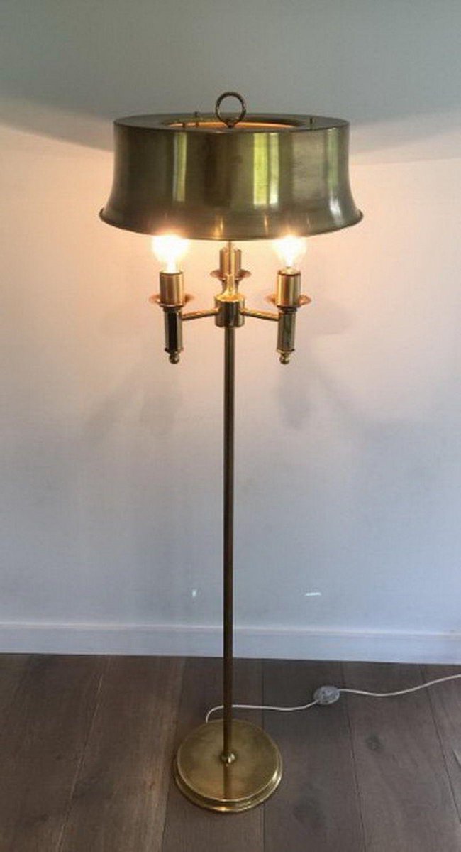 Brass Parquet Lamp with Brass Lampshade attributed to Maison Charles