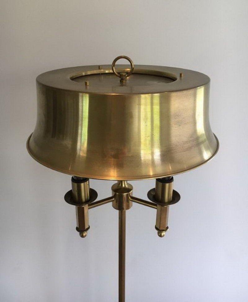 Brass Parquet Lamp with Brass Lampshade attributed to Maison Charles