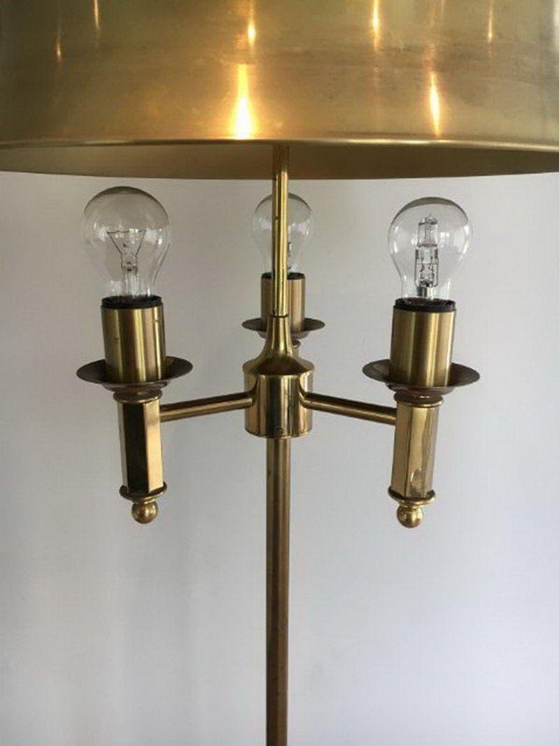 Brass Parquet Lamp with Brass Lampshade attributed to Maison Charles