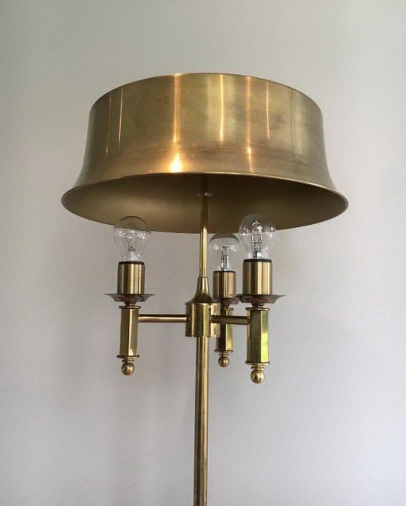 Brass Parquet Lamp with Brass Lampshade attributed to Maison Charles