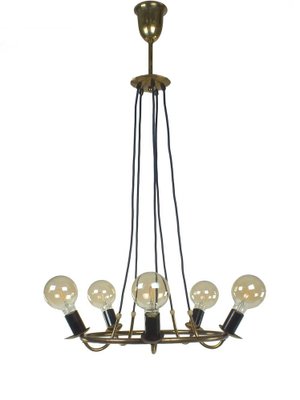 Brass Pendant Lamp in Stilnovo Style by Gaetano Sciolari