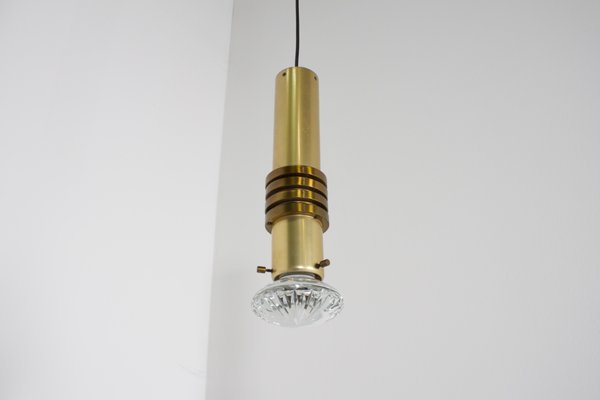 Brass Pendant Lamps with Solid Glass Lenses by Alvar Aalto, Netherlands, 1970s, Set of 2-QT-1263297