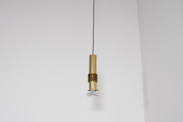 Brass Pendant Lamps with Solid Glass Lenses by Alvar Aalto, Netherlands, 1970s, Set of 2-QT-1263297