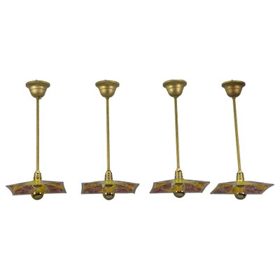 Brass Pendant Lights with Enameled Glass from Loys Lucha, Set of 4-KEG-1086765