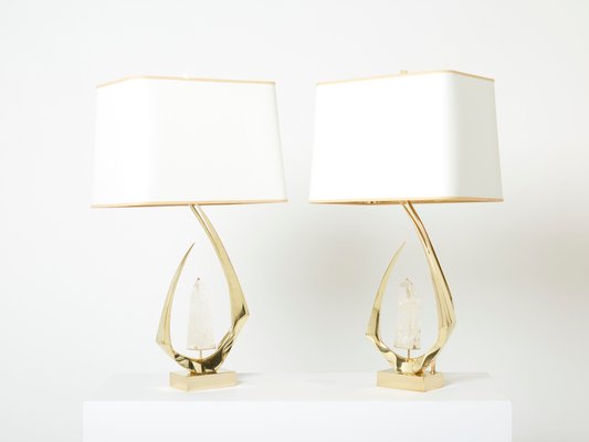 Brass Rock Crystal Table Lamps from Willy Daro, 1970s, Set of 2-YJA-1359892