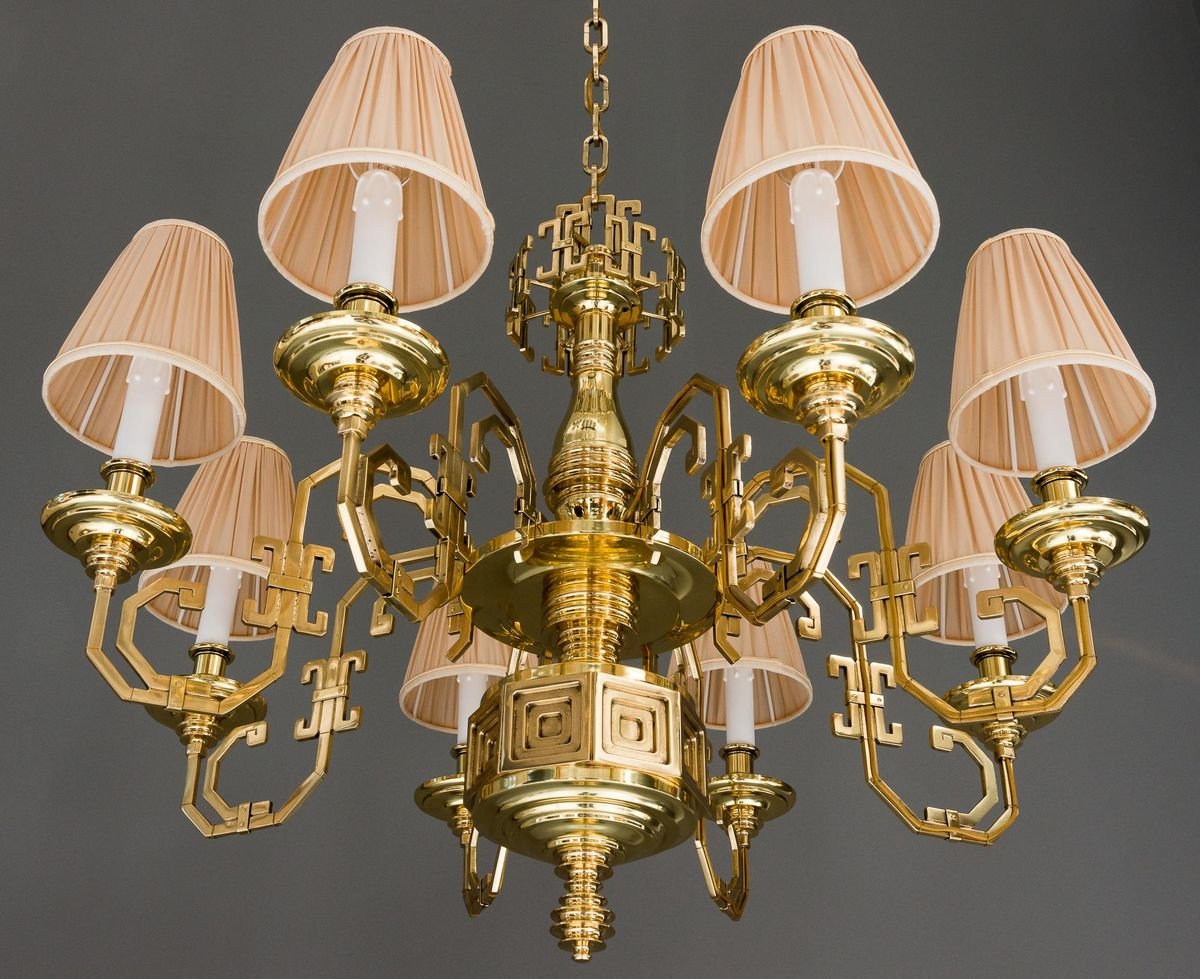 Brass Saloon Chandelier by Gaetano Sciolari, 1920s