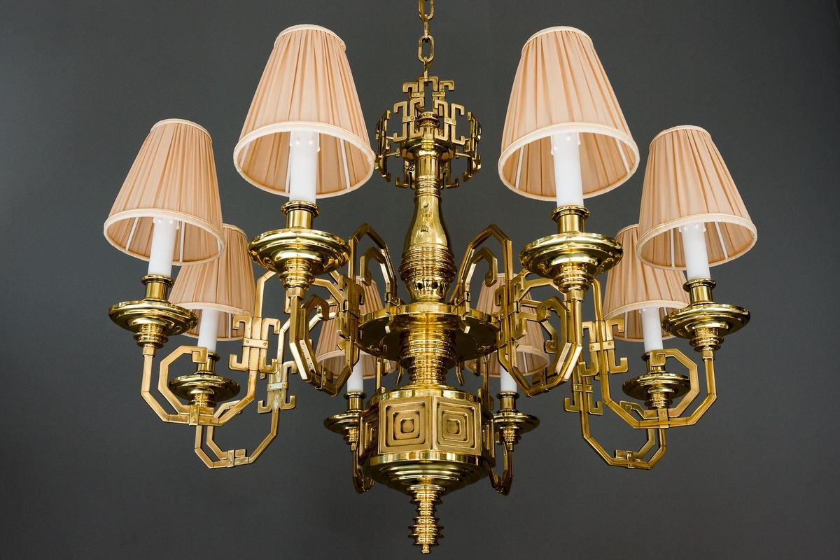 Brass Saloon Chandelier by Gaetano Sciolari, 1920s