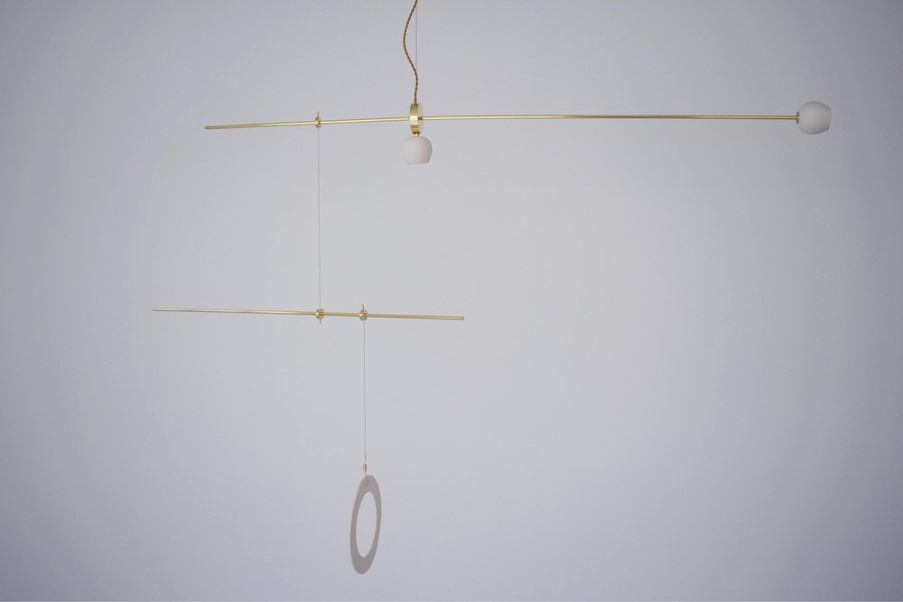 Brass Sculpted Pi Light Suspension by Periclis Frementitis