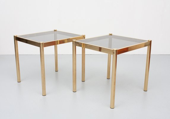 Brass Side Tables with Smoked Glass Tops, France, 1970s, Set of 2-GCG-935562