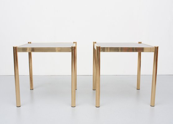 Brass Side Tables with Smoked Glass Tops, France, 1970s, Set of 2-GCG-935562