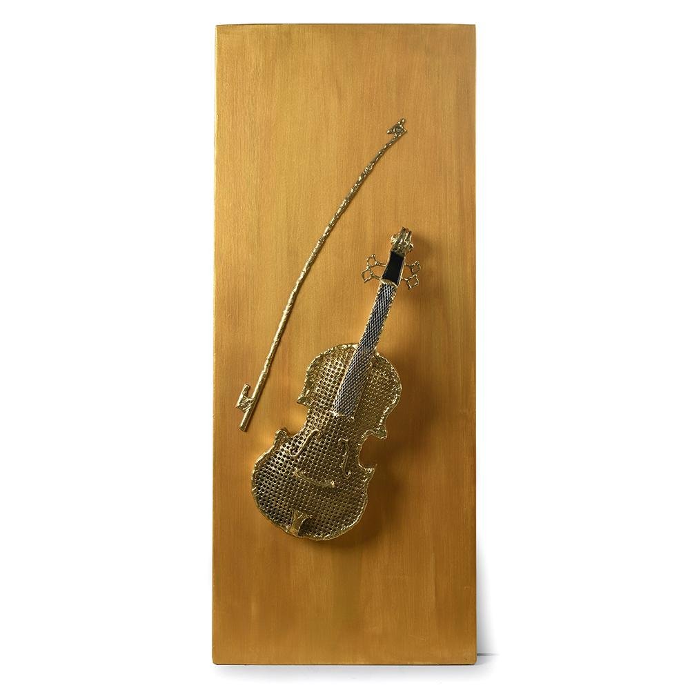 Brass Signed Violin on a Golden Plate by Henri Fernandez