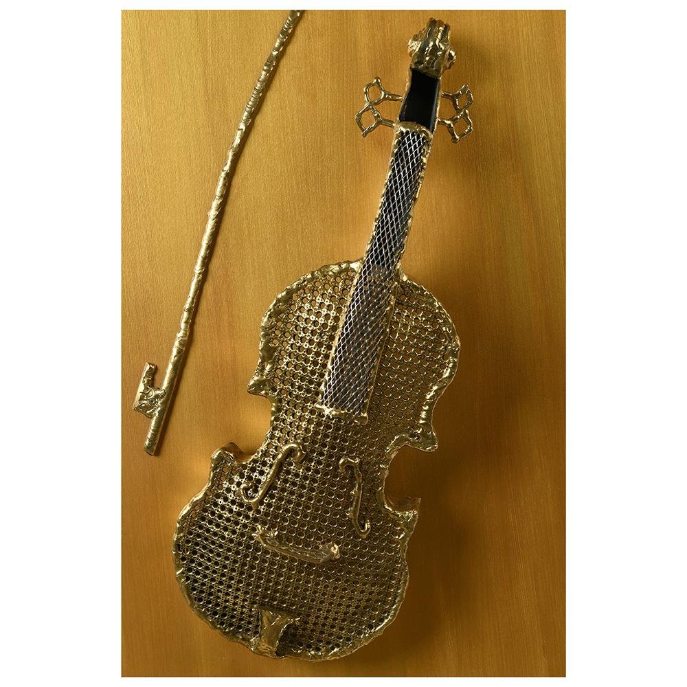 Brass Signed Violin on a Golden Plate by Henri Fernandez