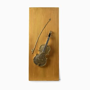 Brass Signed Violin on a Golden Plate by Henri Fernandez-NQ-1089408