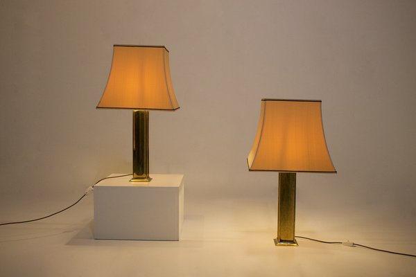 Brass & Silk Table Lamps, 1970s, Set of 2-OWS-1750836