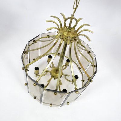 Brass & Smoked Glass Ceiling Lamp, 1970s-BH-946075