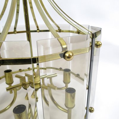 Brass & Smoked Glass Ceiling Lamp, 1970s-BH-946075