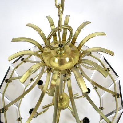 Brass & Smoked Glass Ceiling Lamp, 1970s-BH-946075