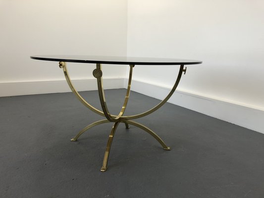 Brass & Smoked Glass Coffee Table, 1970s-JWH-1450806