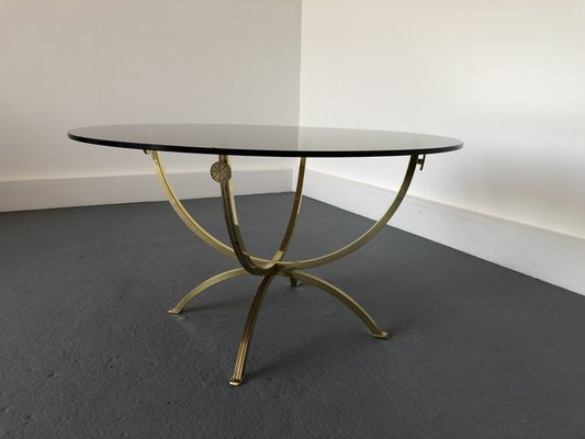 Brass & Smoked Glass Coffee Table, 1970s-JWH-1450806