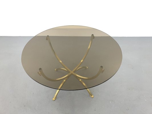 Brass & Smoked Glass Coffee Table, 1970s-JWH-1450806