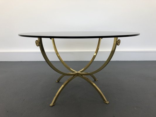 Brass & Smoked Glass Coffee Table, 1970s-JWH-1450806