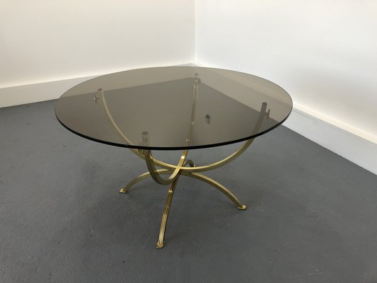 Brass & Smoked Glass Coffee Table, 1970s-JWH-1450806