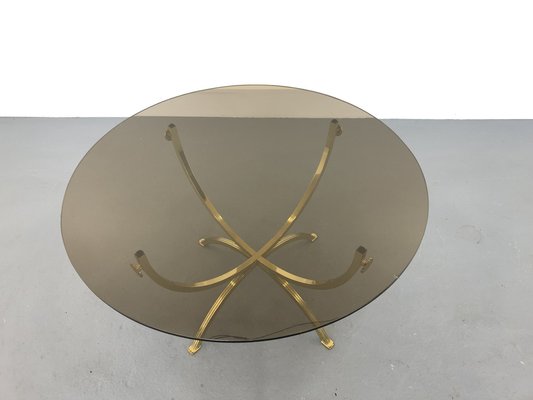 Brass & Smoked Glass Coffee Table, 1970s-JWH-1450806