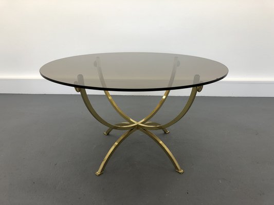 Brass & Smoked Glass Coffee Table, 1970s-JWH-1450806