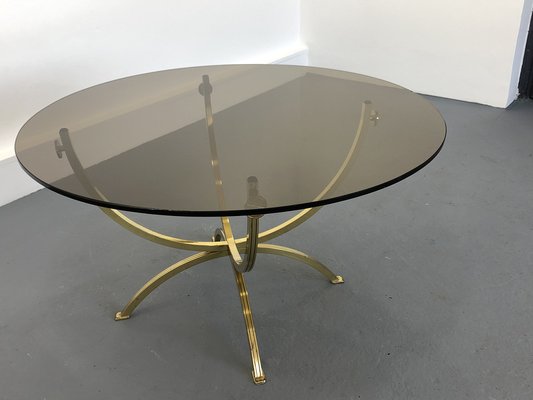 Brass & Smoked Glass Coffee Table, 1970s-JWH-1450806