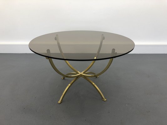 Brass & Smoked Glass Coffee Table, 1970s-JWH-1450806