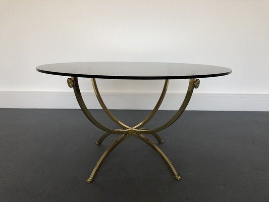 Brass & Smoked Glass Coffee Table, 1970s-JWH-1450806