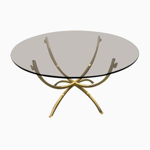 Brass & Smoked Glass Coffee Table, 1970s-JWH-1450806