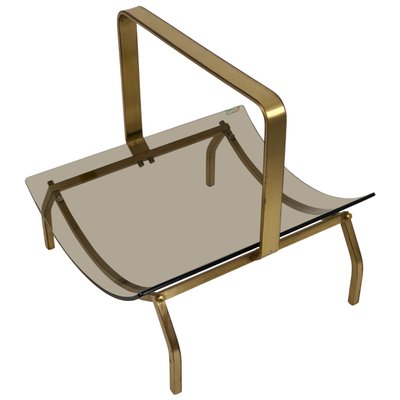 Brass & Smoked Glass Magazine Rack Stand from Fontana Arte, Italy, 1960s-LYQ-1171721