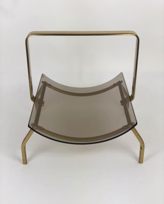 Brass & Smoked Glass Magazine Rack Stand from Fontana Arte, Italy, 1960s-LYQ-1171721