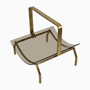 Brass & Smoked Glass Magazine Rack Stand from Fontana Arte, Italy, 1960s-LYQ-1171721