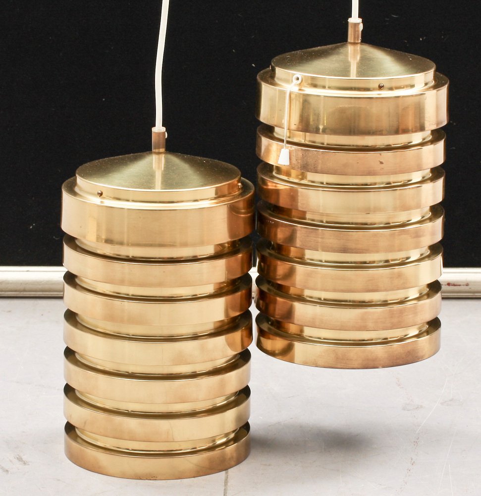 Brass T487 Ceiling Lights from Hans-Agne Jakobsson AB Markaryd, Sweden, 1960s, Set of 2